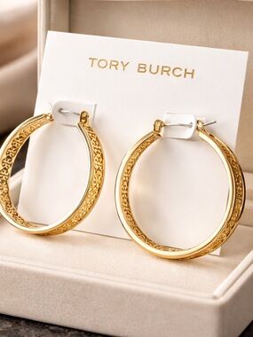 Tory Burch Gold Textured Hoop Earrings
